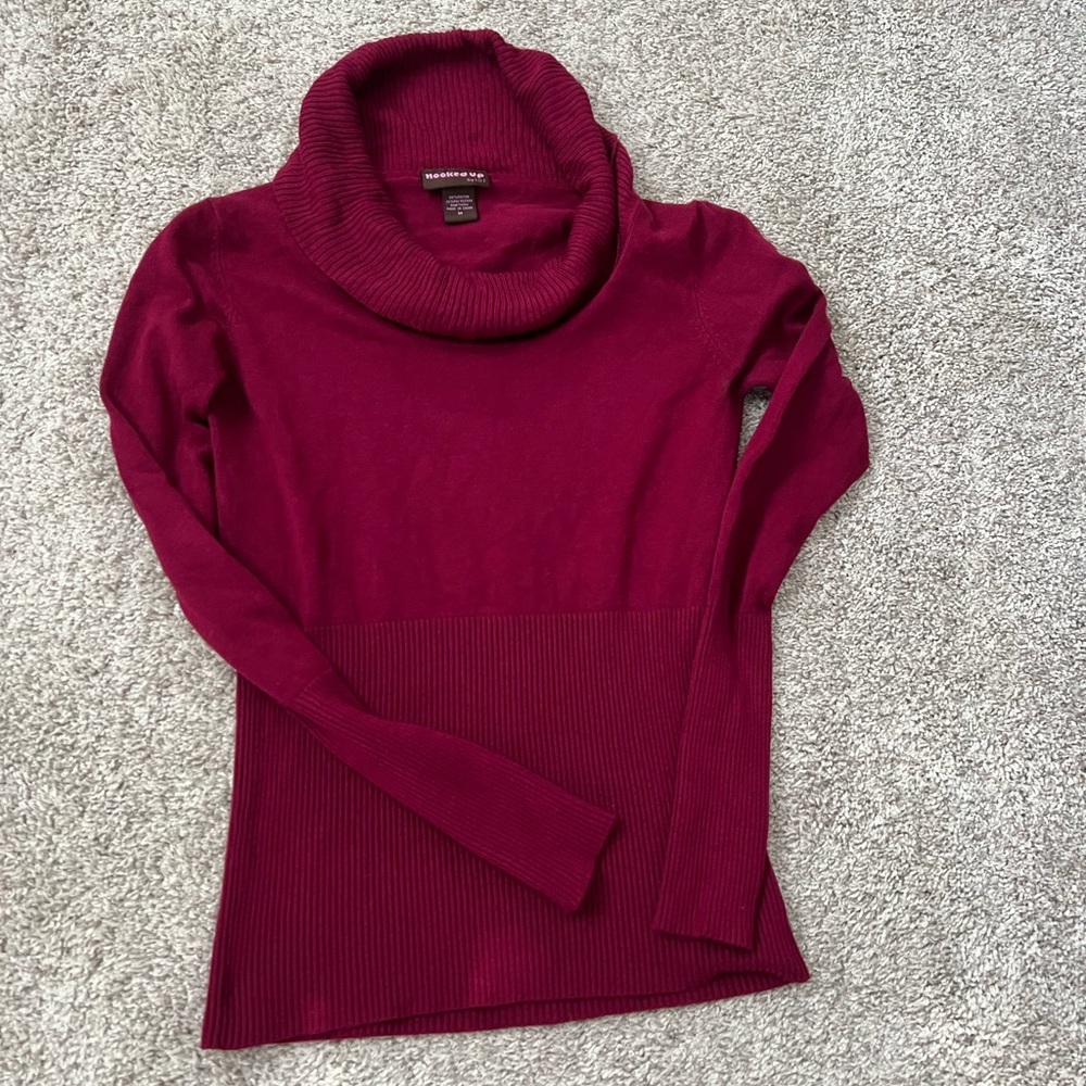 Hooked Up Maroon Cowlneck with ribbed bottom